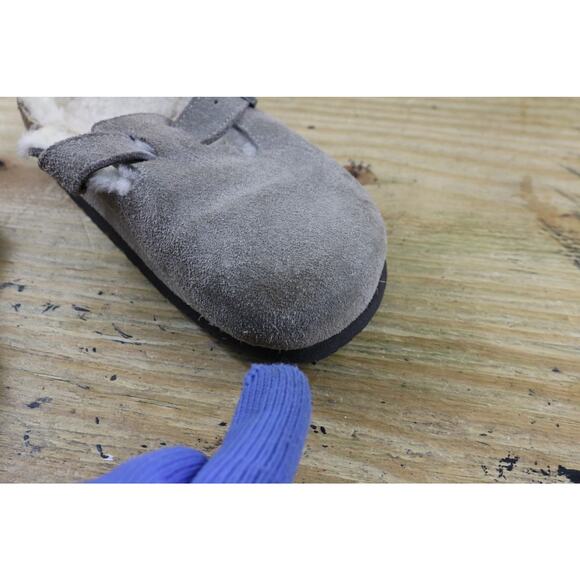 Birkenstock Boston 38 Gray Suede Shearling Lined Clog Comfort - Picture 12 of 12